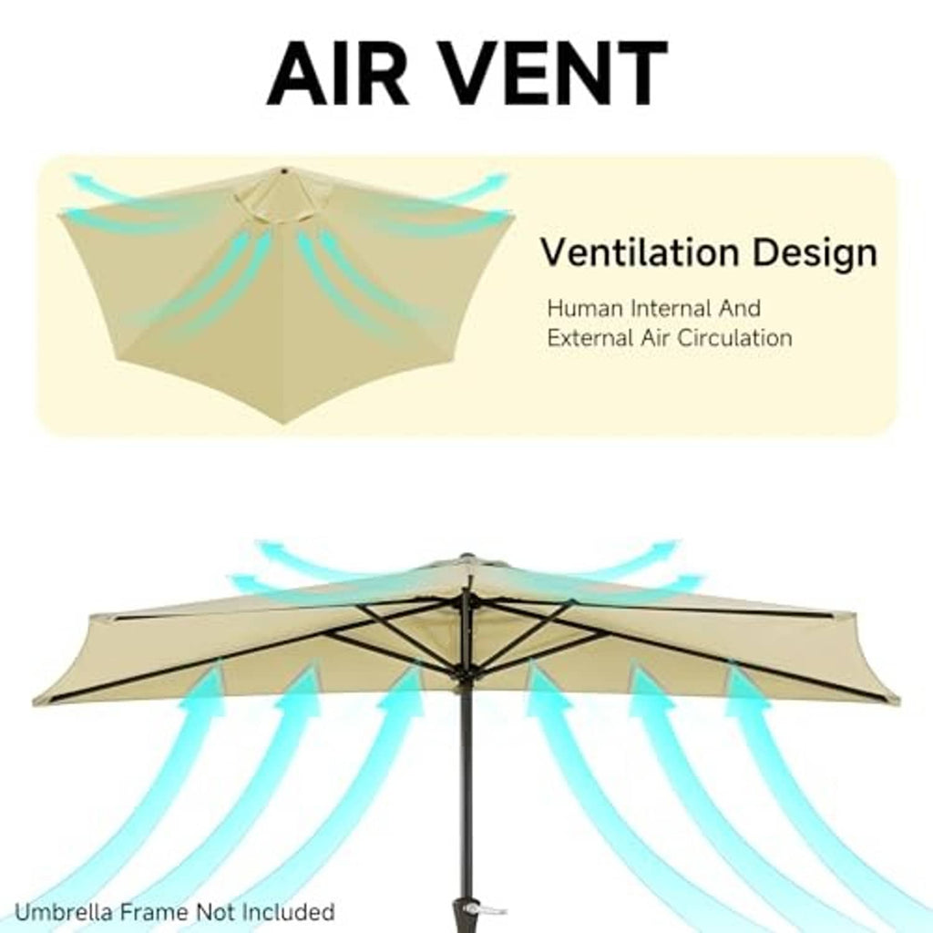 Light beige half umbrella canopy with air vent design at the center