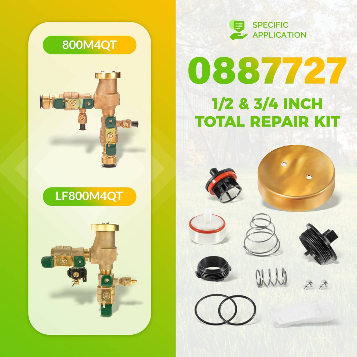 Pressure vacuum breaker total repair kit components with brass hood, black base, springs, rings