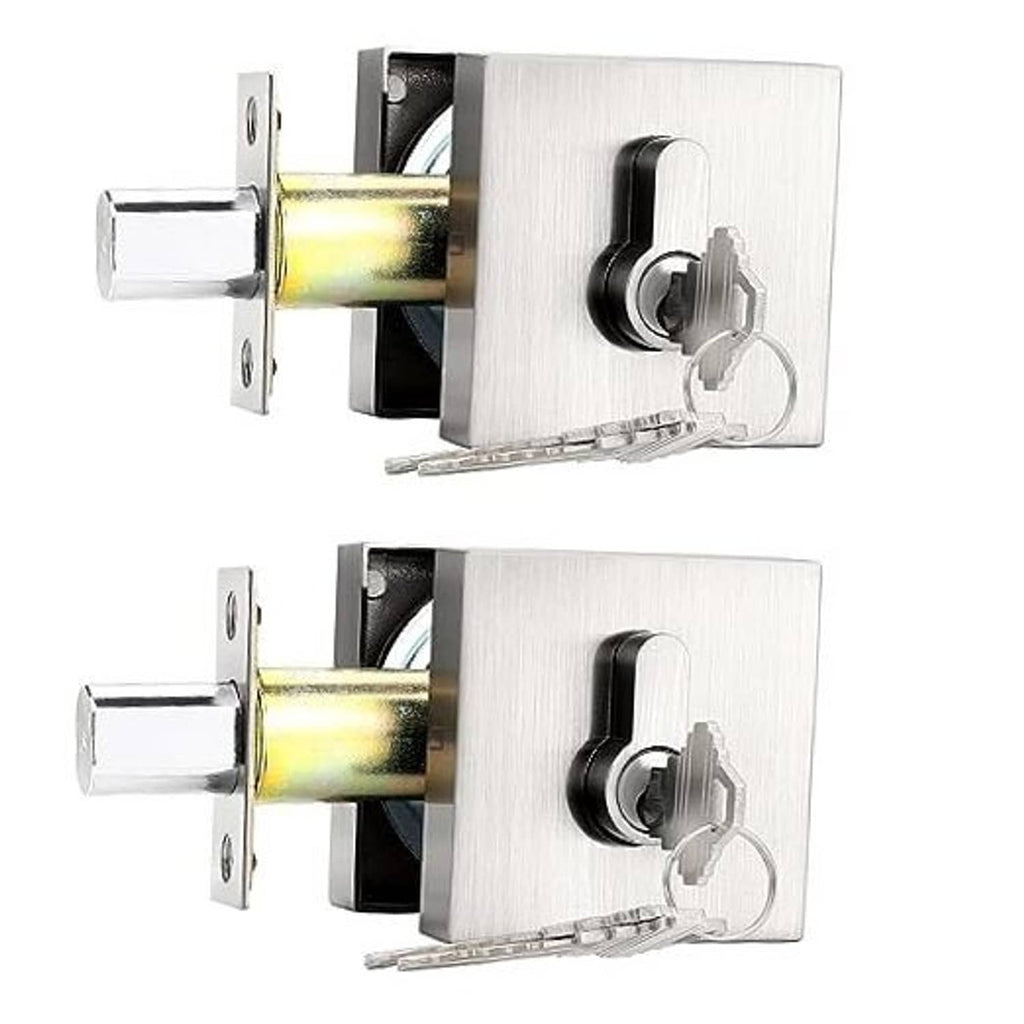 Brushed nickel double cylinder deadbolt with key and matching exterior trim plate