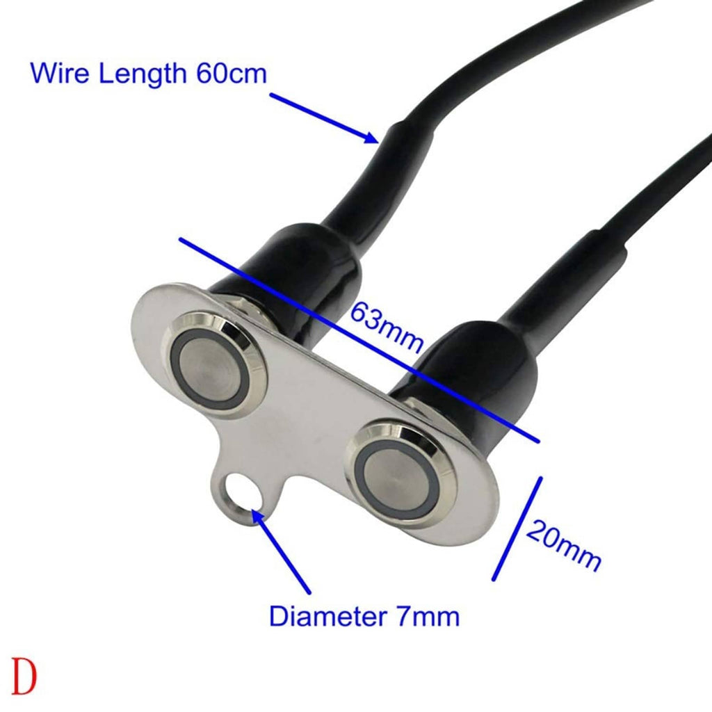 Stainless steel switch bracket, two blue LED buttons, 20mm and 63mm shown