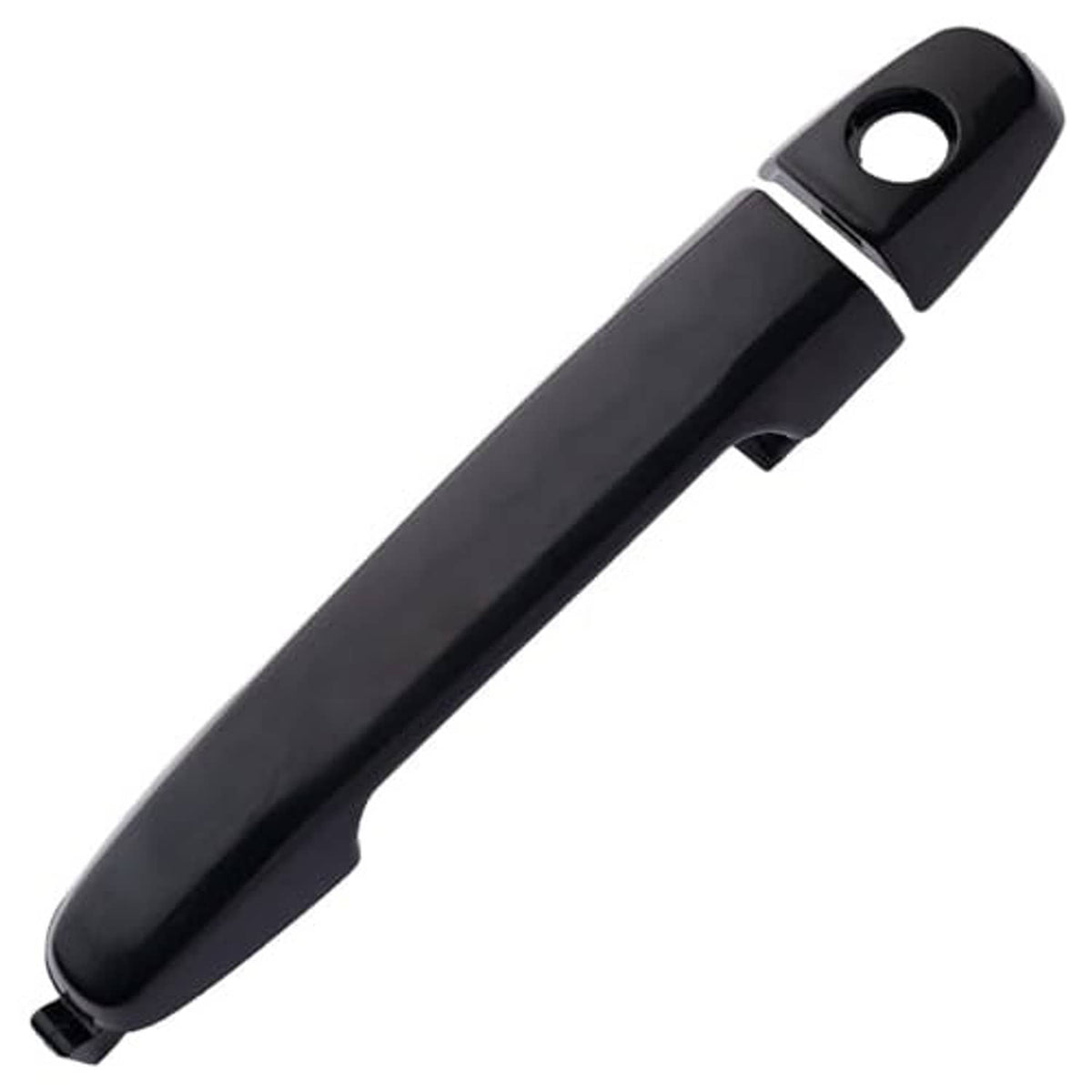 Front exterior door handle with round keyhole opening and dark black cover