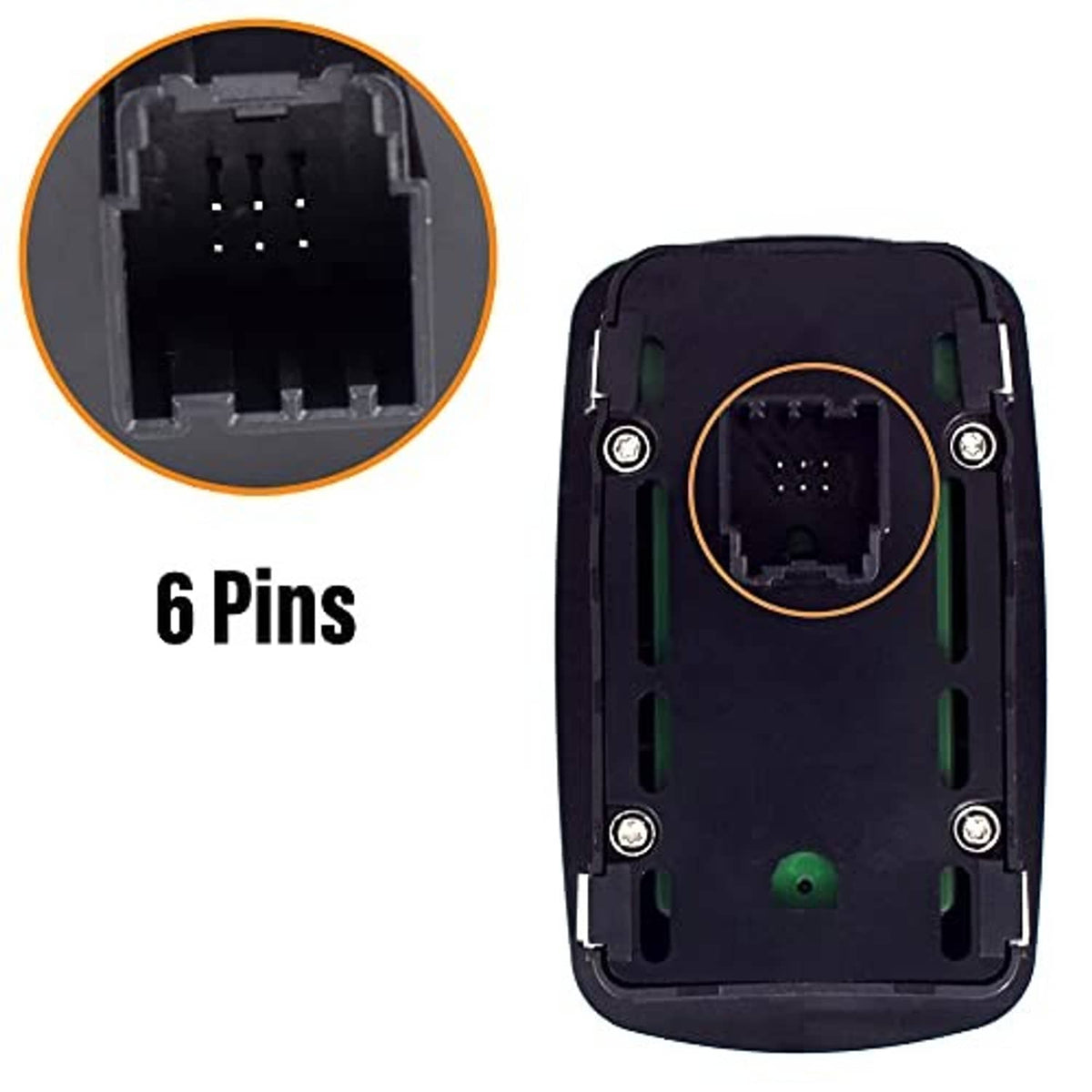 Power window switch module back with 6-pin connector and mounting screws