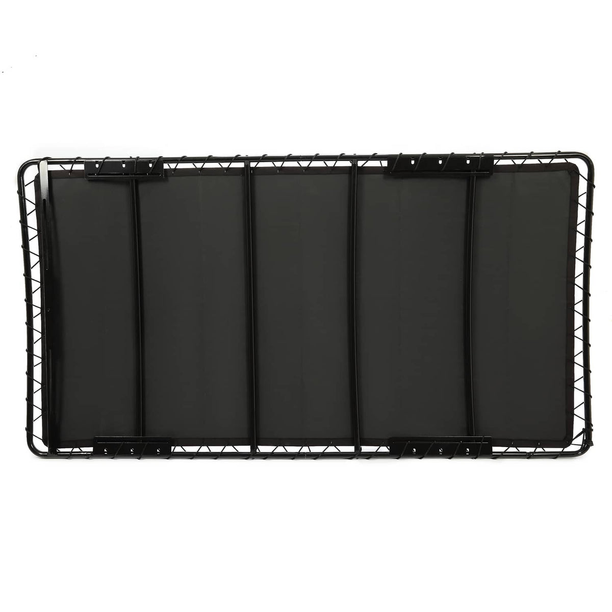 Black golf cart sun top with five fabric sections on metal frame