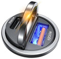 Car USB-C fast charger with two illuminated ports on a circular base