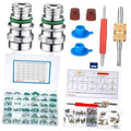 Car A/C valve core repair kit with assorted valve cores, o-rings, and caps set