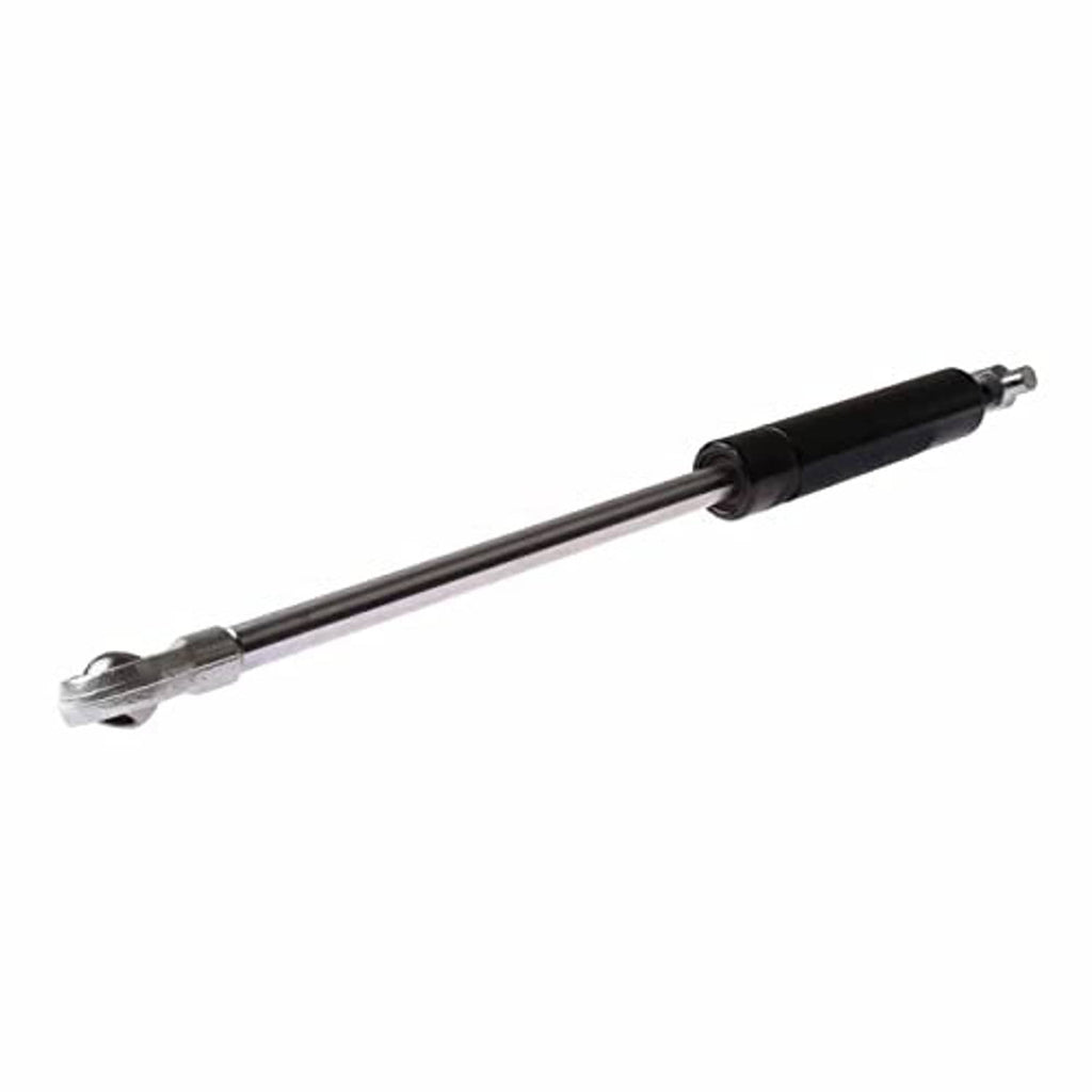 Gas spring strut with black cylinder and extended metal rod, forked end hardware