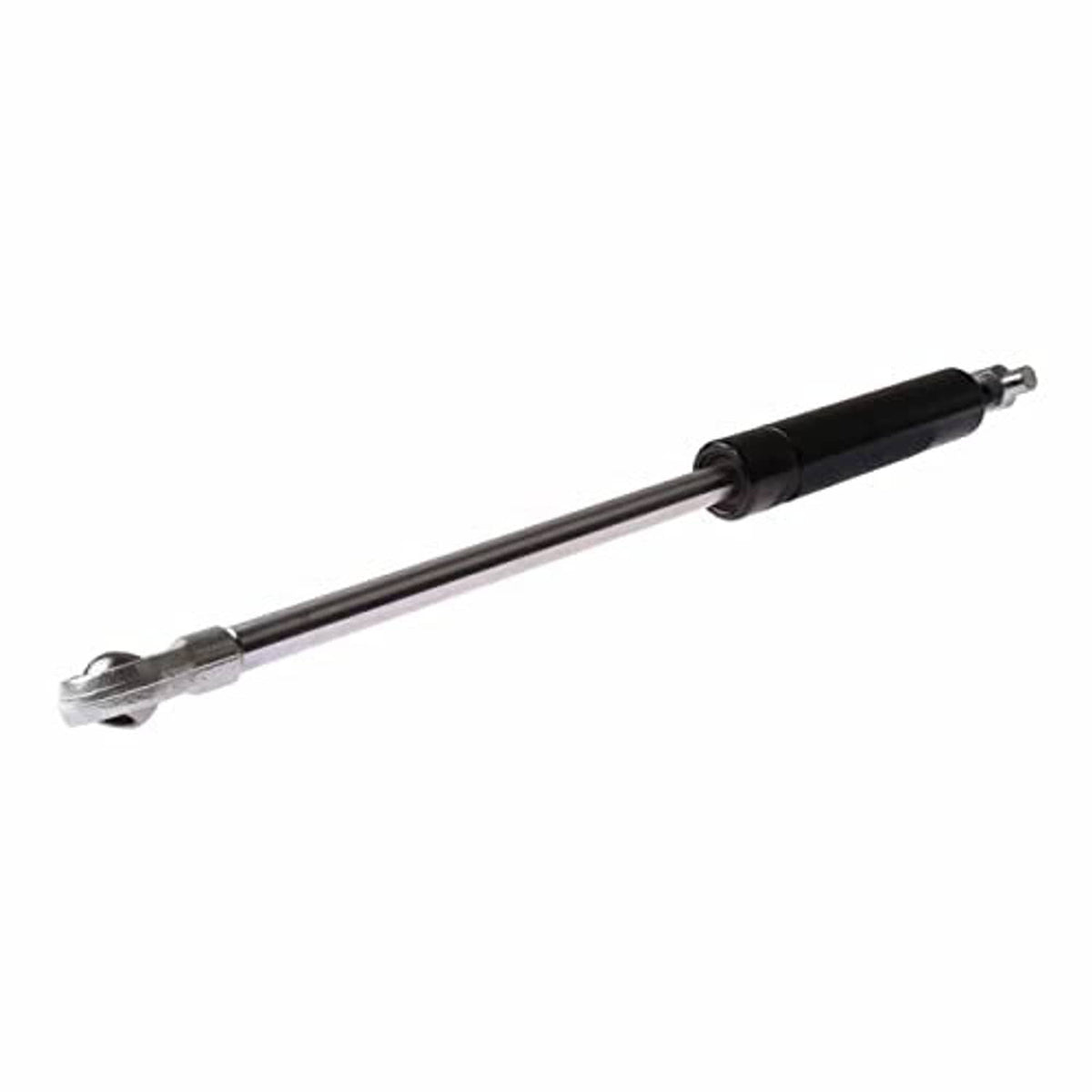 Gas spring strut with black cylinder and extended metal rod, forked end hardware