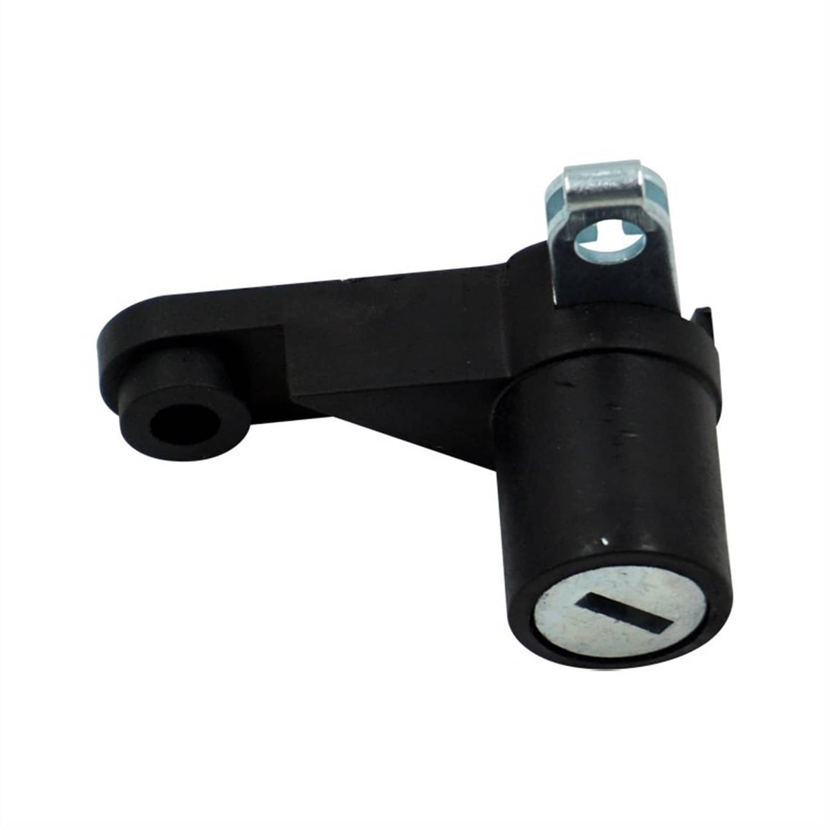 Black ignition lock cylinder with bracket and white key slot