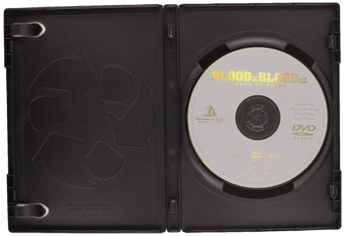 DVD disc in black case, "Blood Blood" label on silver center