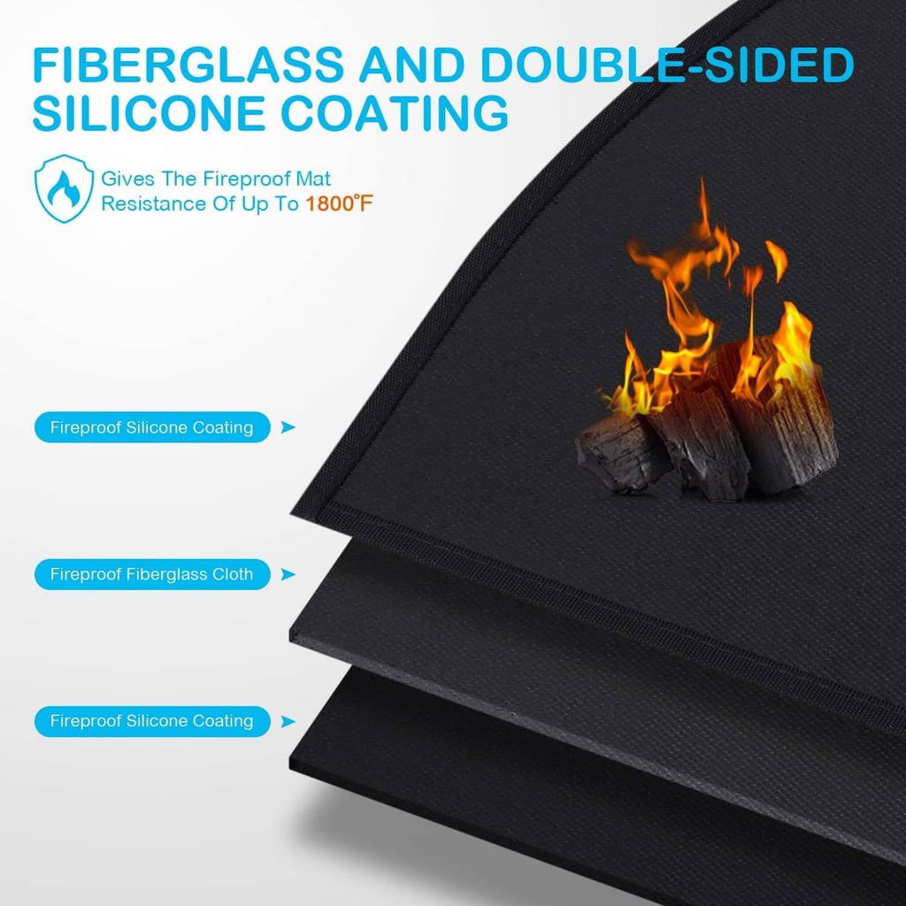 Black half-round fireproof mat with visible layered, double-sided coating