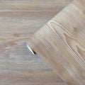 Faux wood grain peel-and-stick contact paper roll, light beige and gray texture