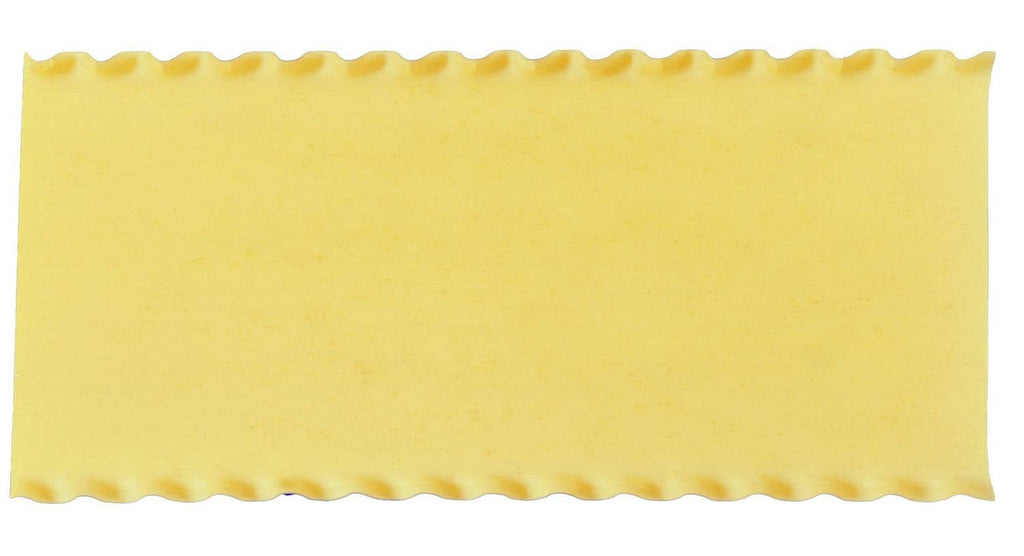 Dried lasagne pasta sheet, yellow, wavy edges