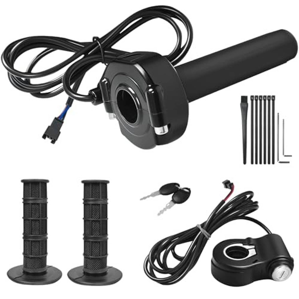 Full-twist throttle grip kit with ignition switch and included accessories, black