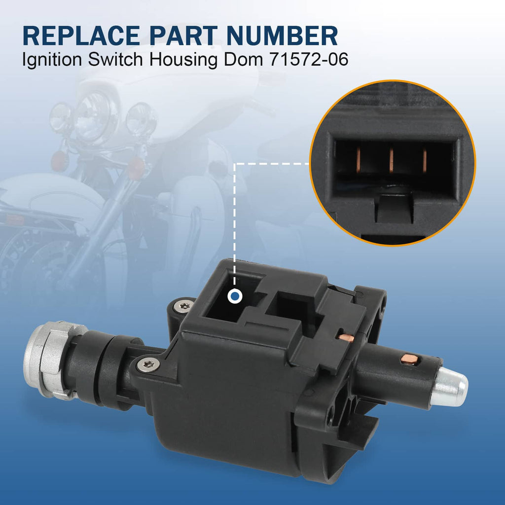 Black ignition switch housing with multi-pin electrical connector and silver shaft
