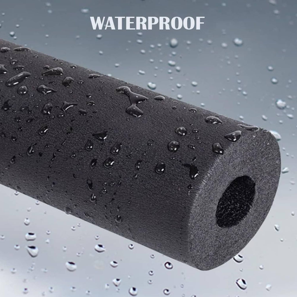 Black foam pipe insulation tube surface with water droplets