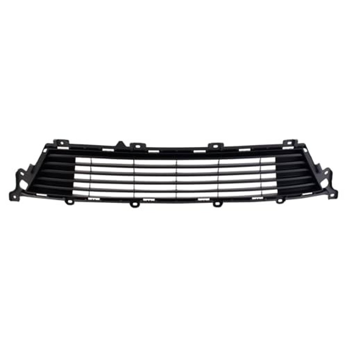 Front lower grille with black slats, silver center bars, and mounting points