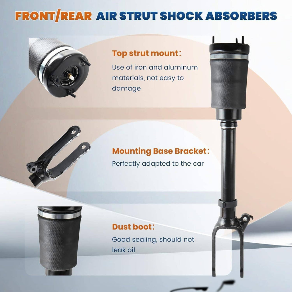 Front/rear air suspension strut shock with mounting base bracket and dust boot