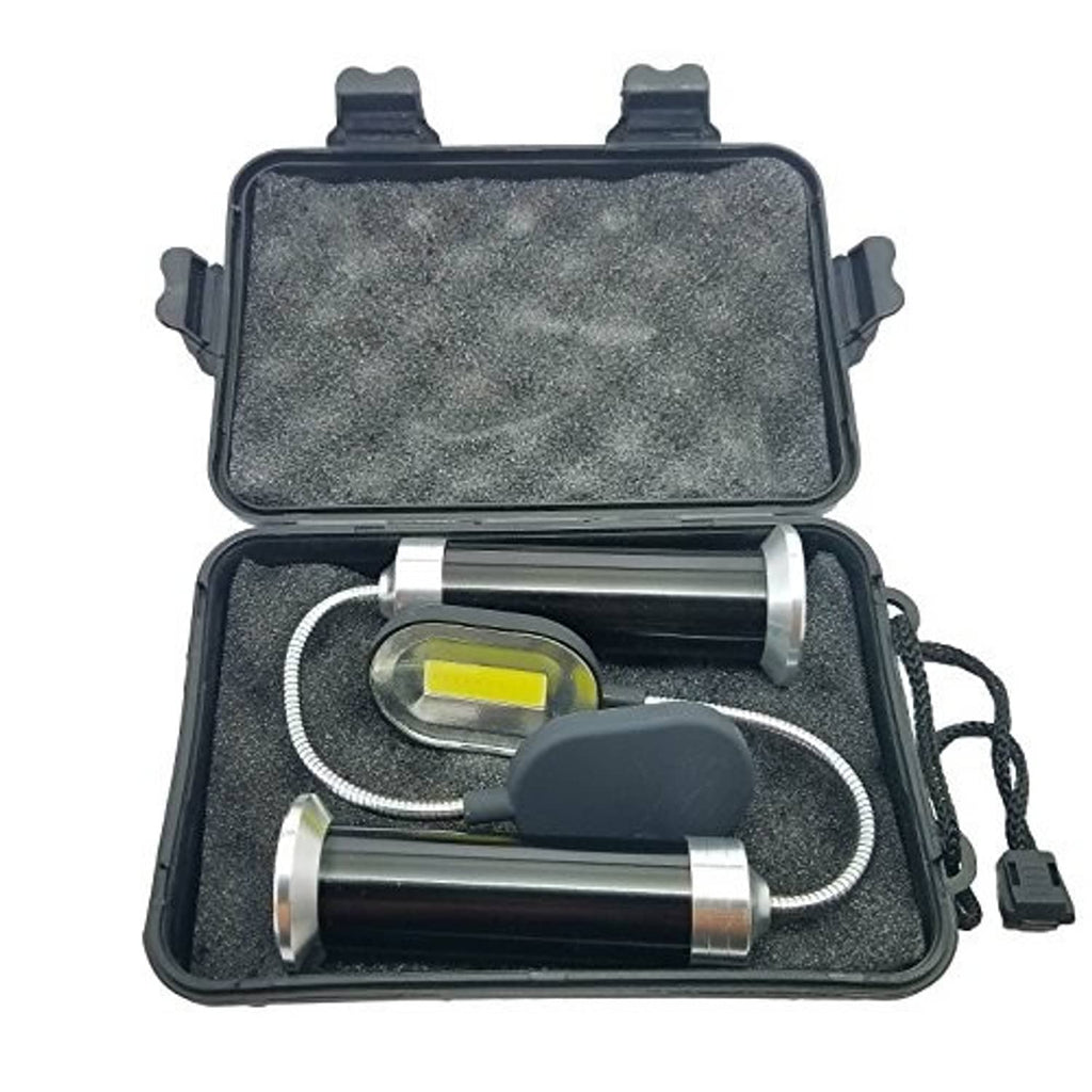 Magnetic LED COB light set in black case with two bars, COB bulb, and cables