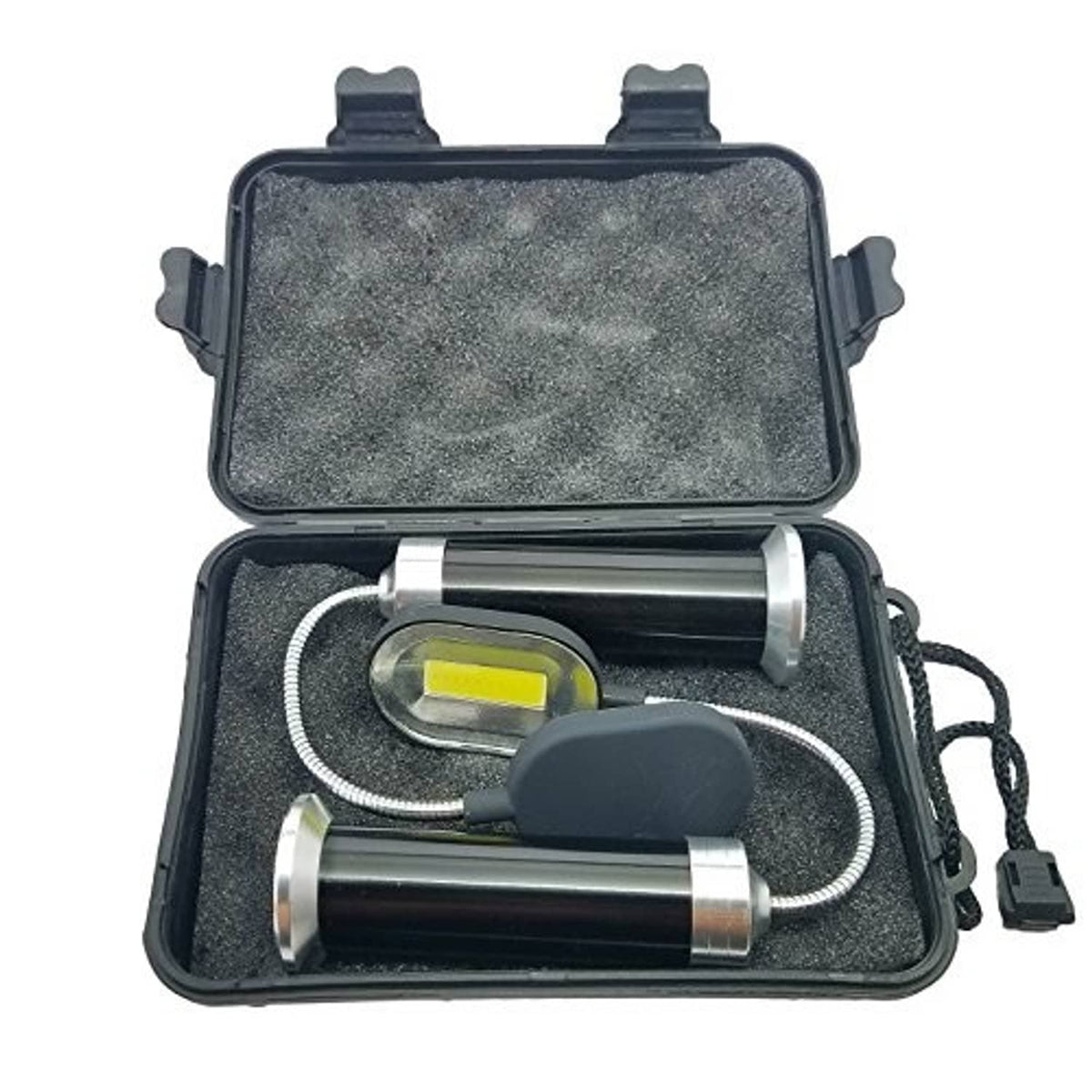 Magnetic LED COB light set in black case with two bars, COB bulb, and cables