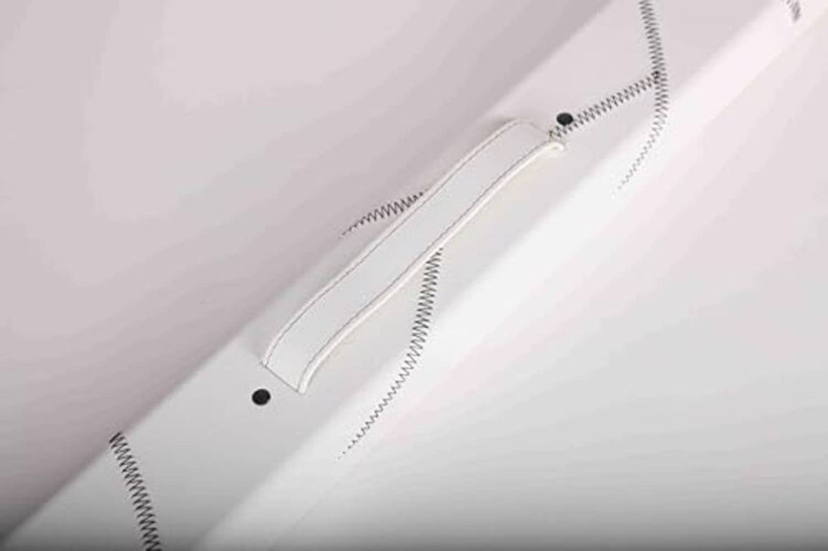White billiard cue hard case with curved handle and hinged inner support