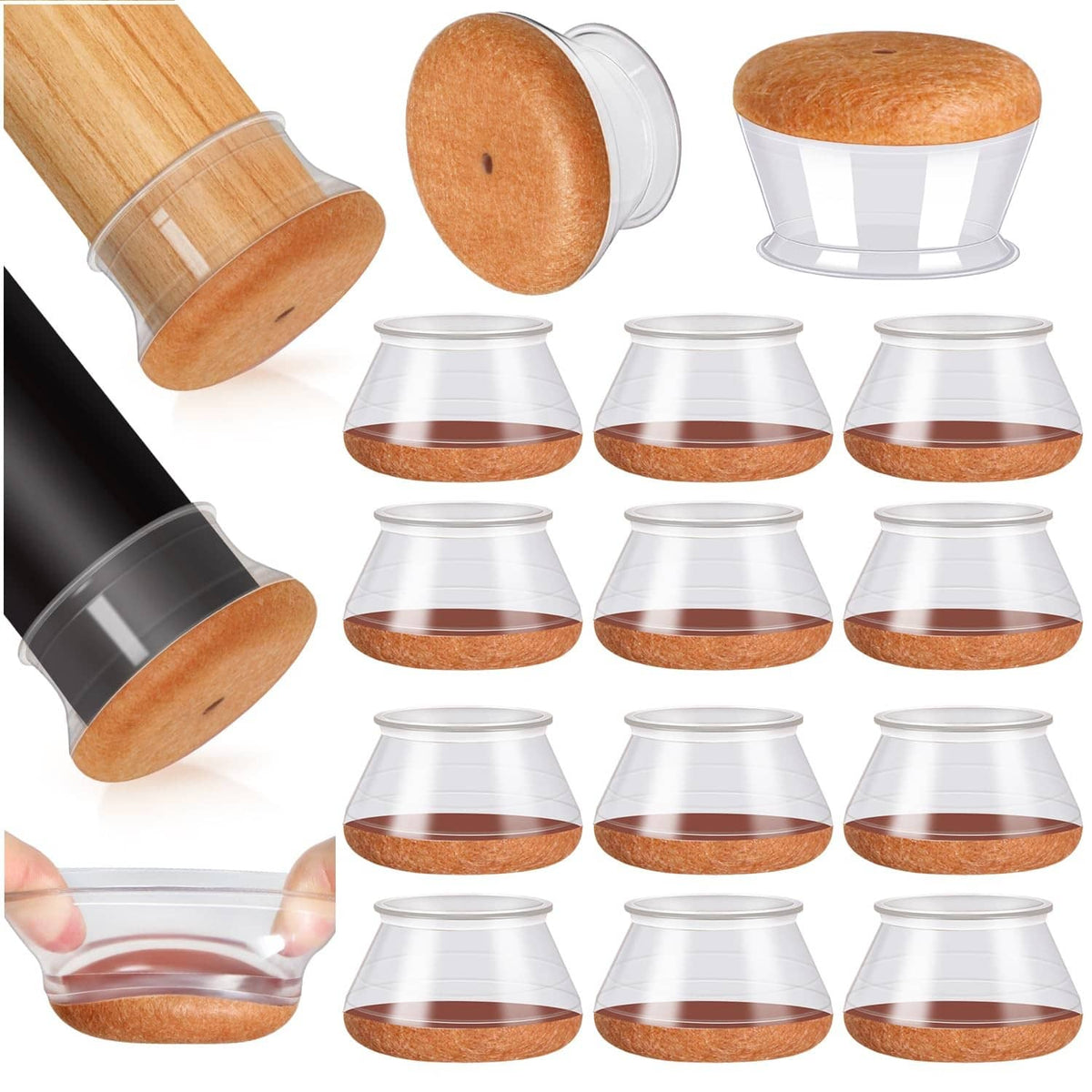 Set of 24 clear round furniture leg floor protectors for large legs, X-large size