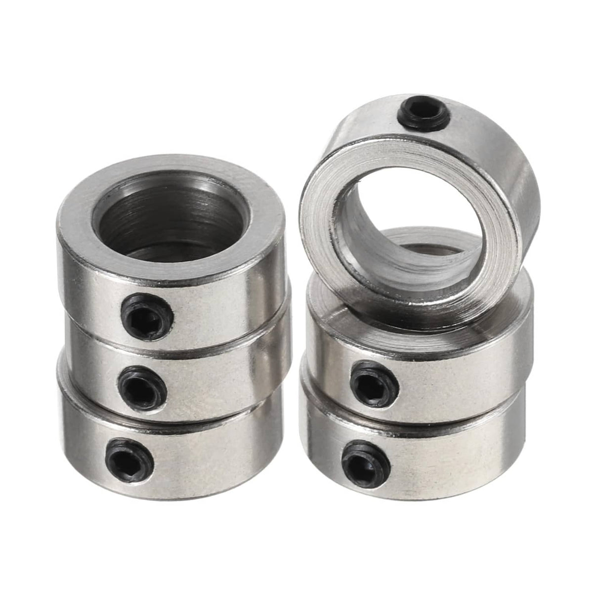 8mm shaft lock collars in silver tone, metal rings with set-screw holes