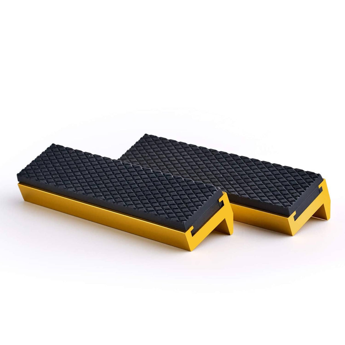Golden vise jaw pads cover with black textured grip, 4-inch soft protective sleeves