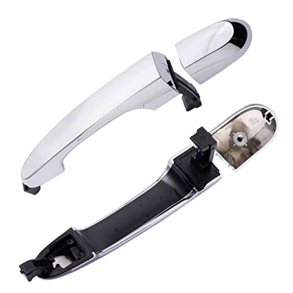 Chrome door handle assembly with cover cap removed and internal latch area exposed