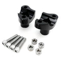 Black CNC handlebar risers set with clamp blocks, bolts, nuts, and washers