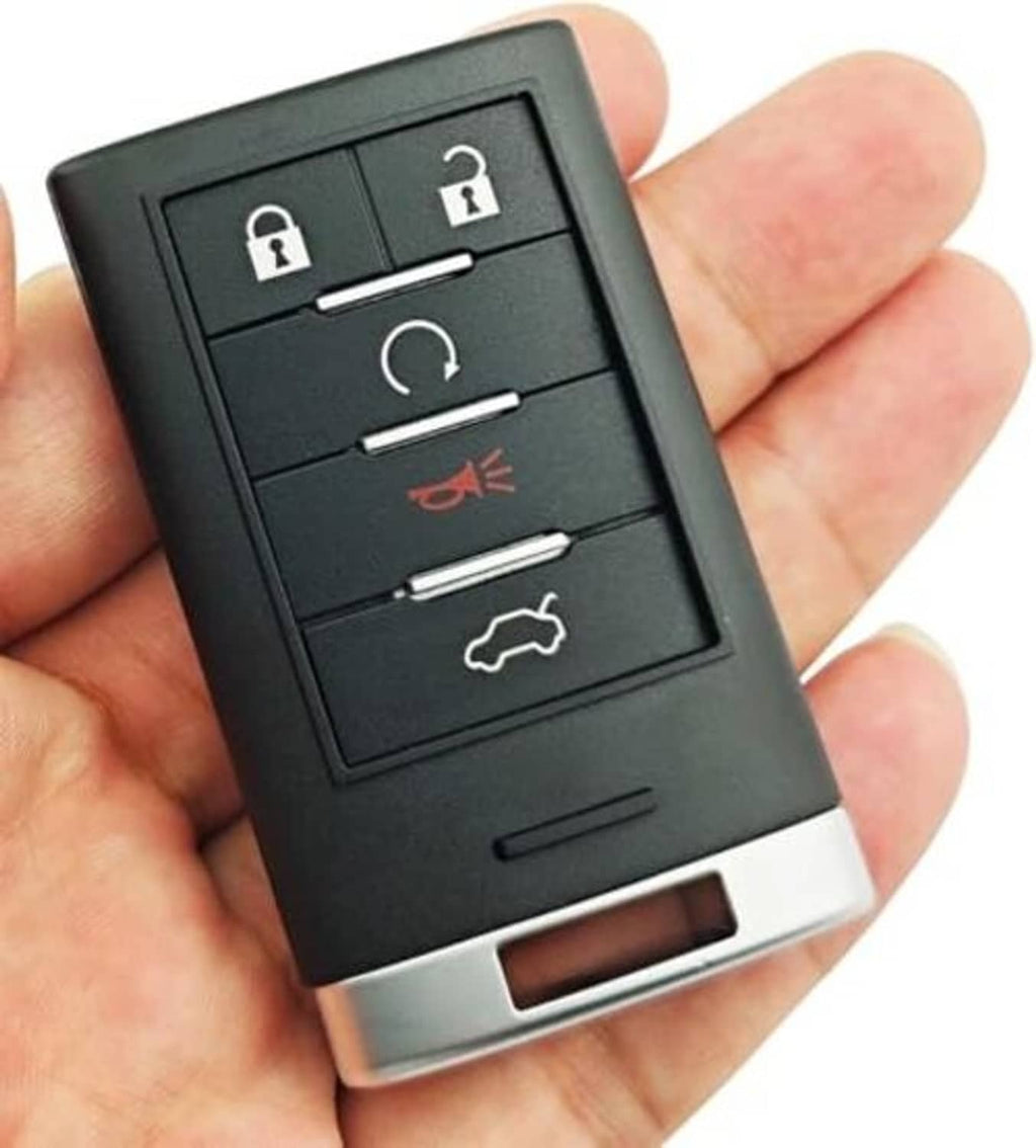 Black key fob cover case close-up in hand with five-button remote face