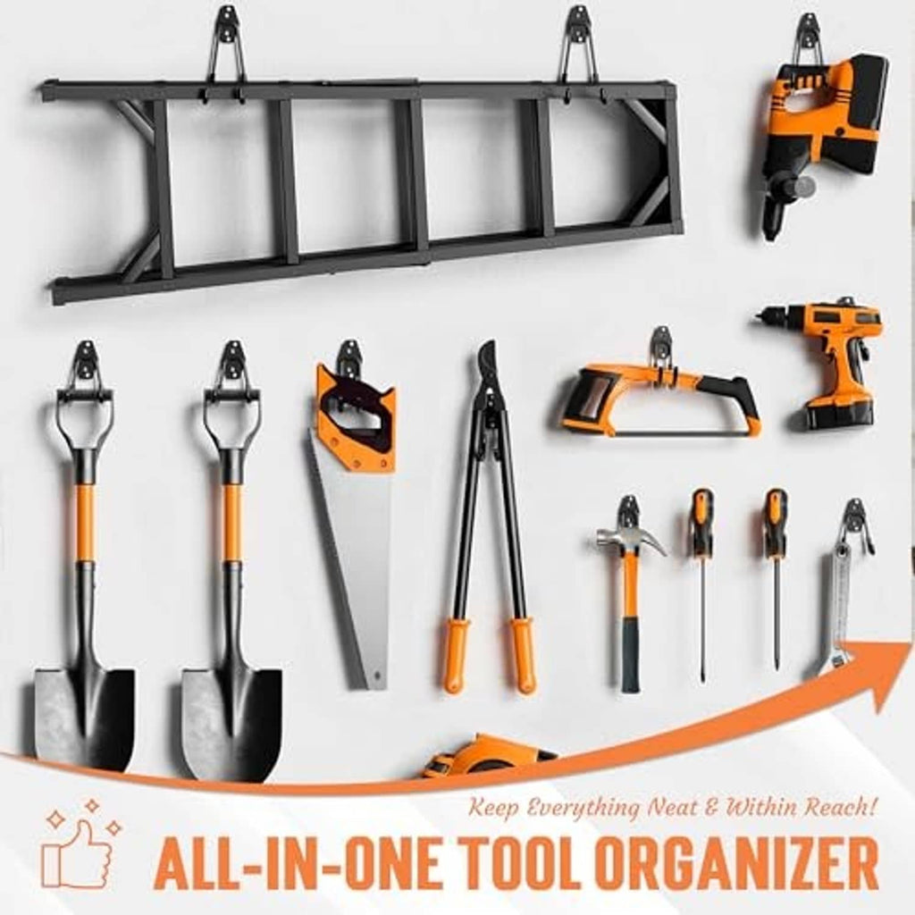 Black wall tool organizer hooks with multiple U hooks and mounting plates