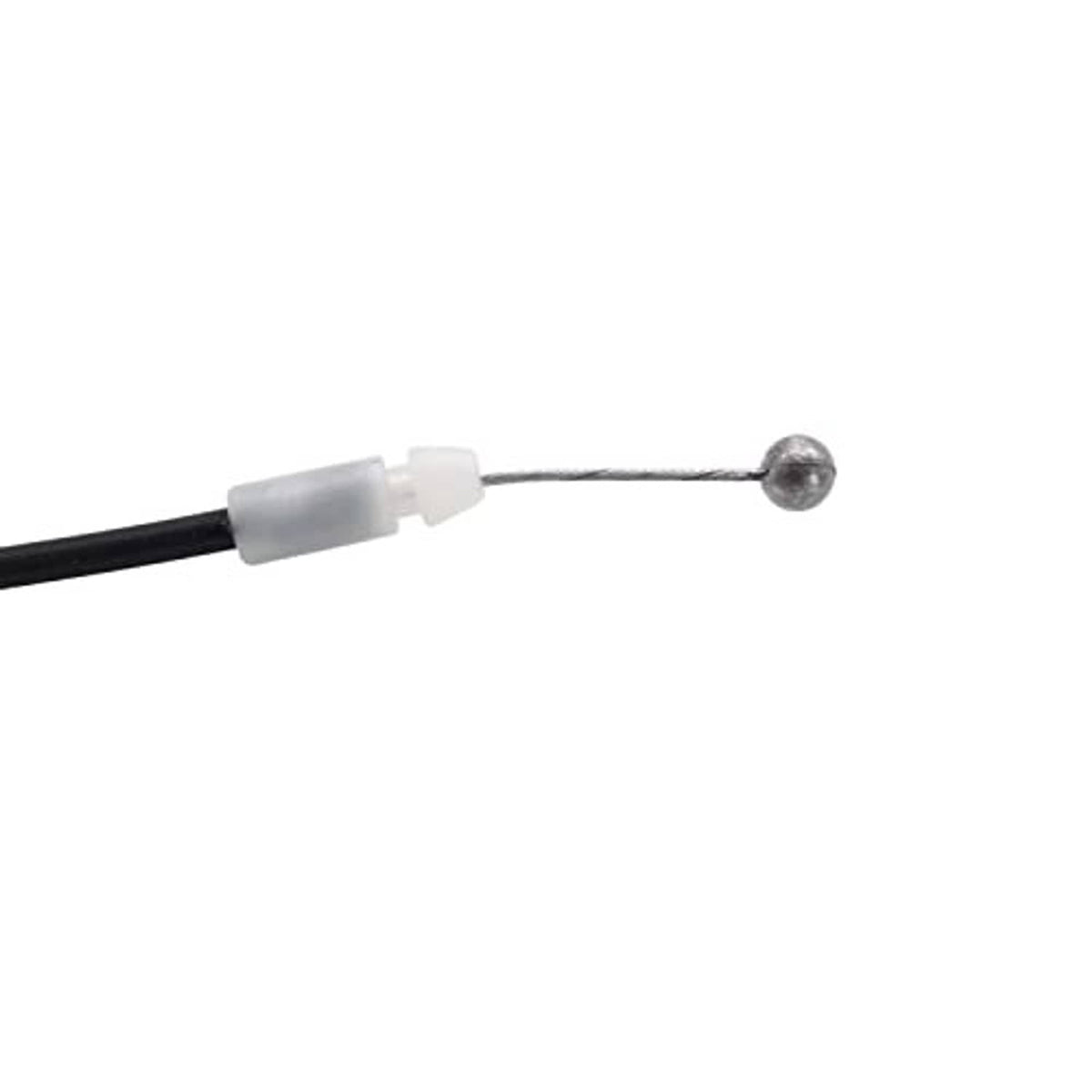 Hood release cable end connector, black wire with white insulator and metal ball tip