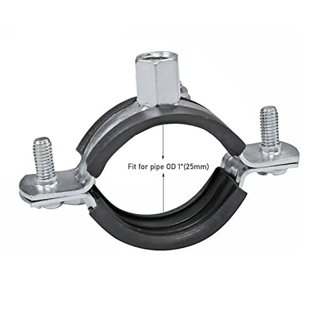 Adjustable split ring pipe hanger for 1 inch (25mm) pipe with black rubber seal