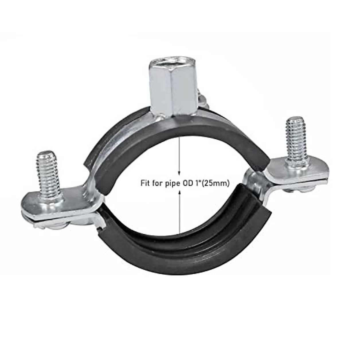Adjustable split ring pipe hanger for 1 inch (25mm) pipe with black rubber seal