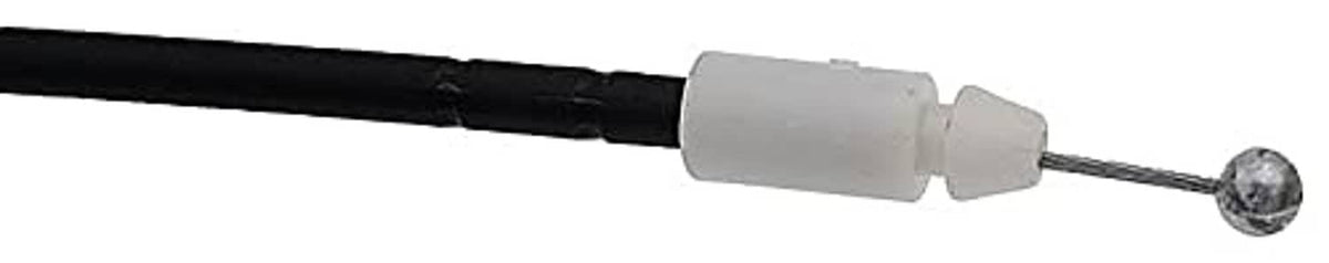 Hood release cable end: black sheath with gray connector and metal ball tip