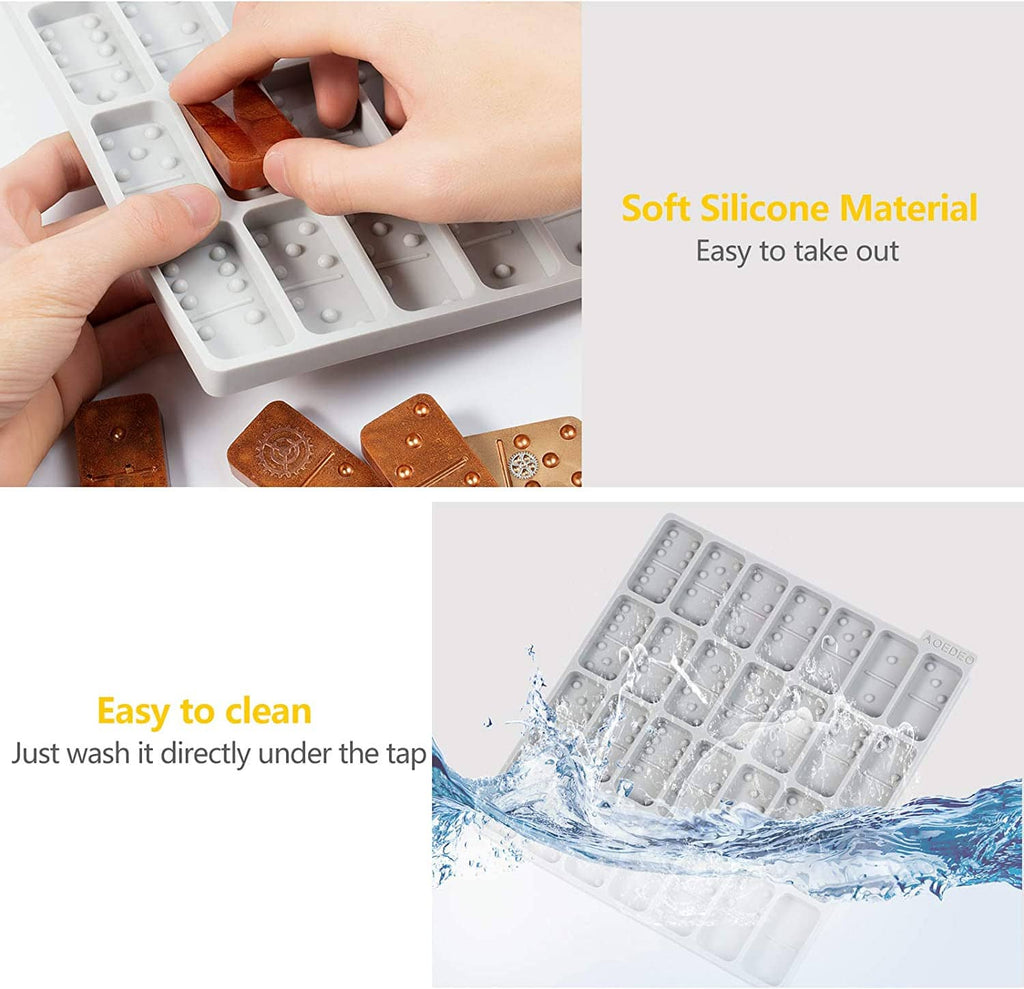 Round thick domino silicone mold tray with soft silicone flexibility and brown domino pieces