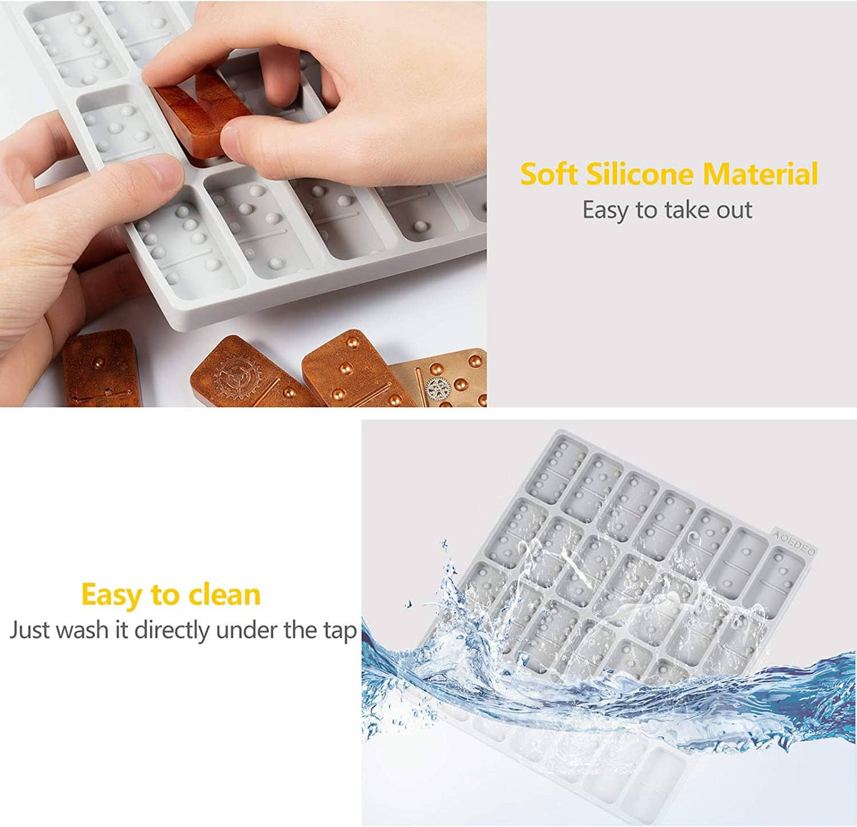 Round thick domino silicone mold tray with soft silicone flexibility and brown domino pieces