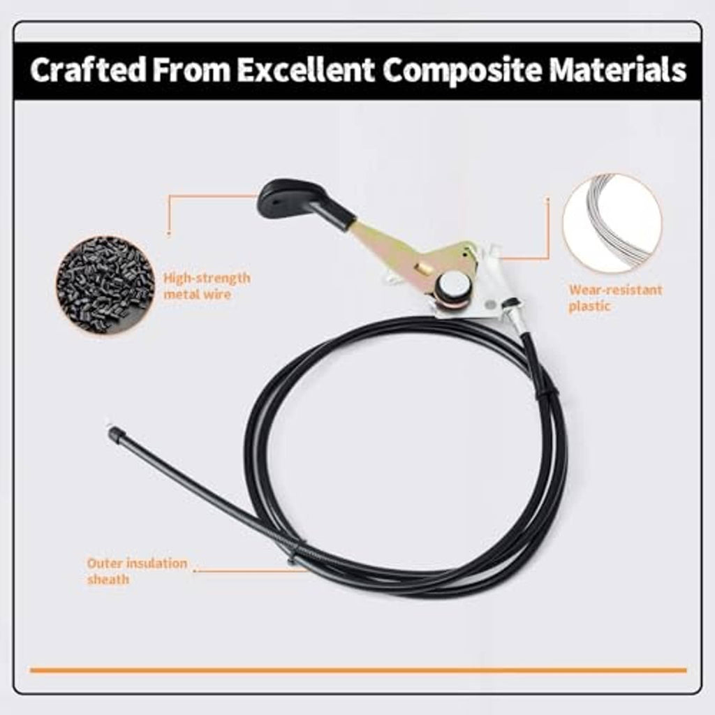 Throttle control cable with pale lever, black outer sheath, and metal wear parts