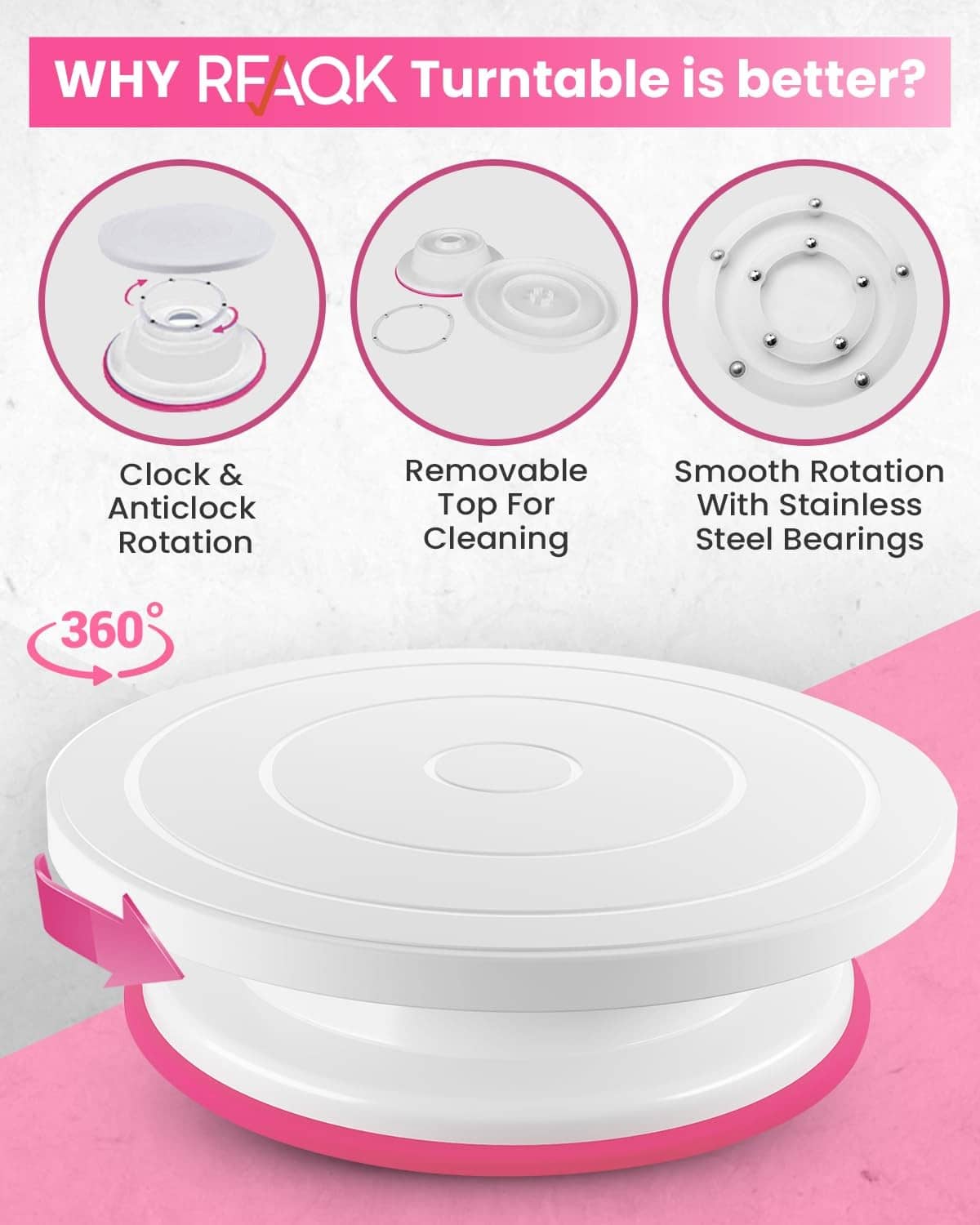White rotating cake turntable base with smooth rotating bearing design