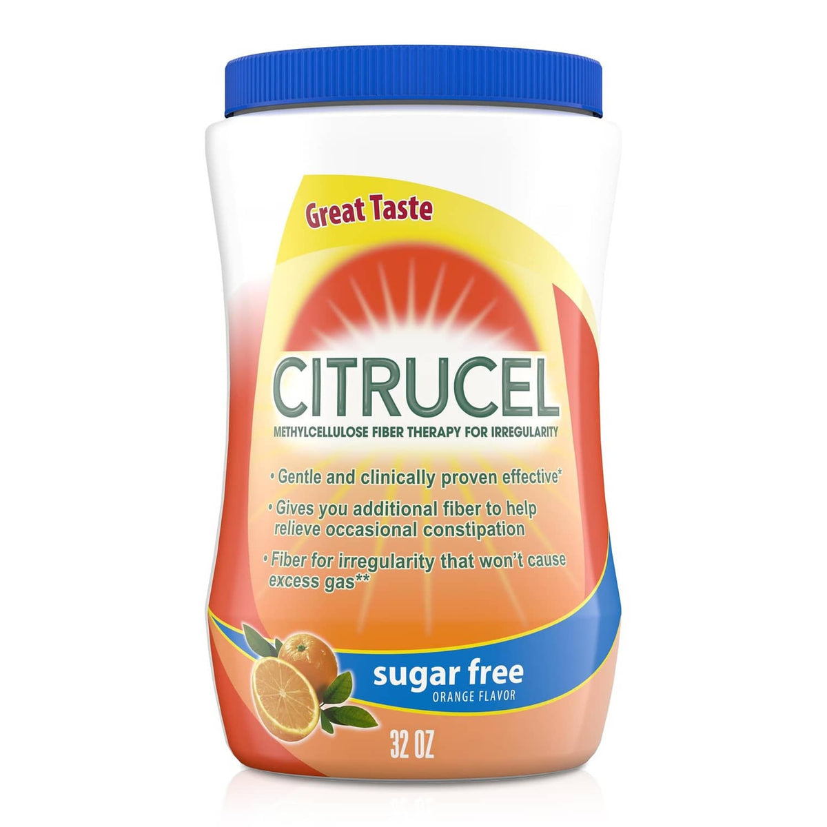 CITRUCEL sugar-free orange fiber powder tub, 32 oz container with blue lid