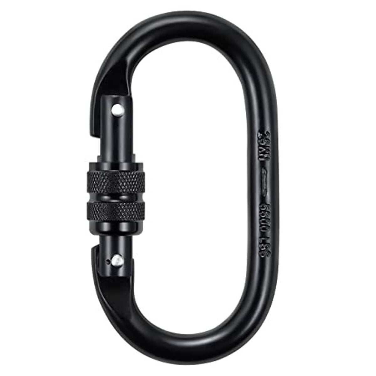 Black locking D-ring carabiner with metal swivel connector