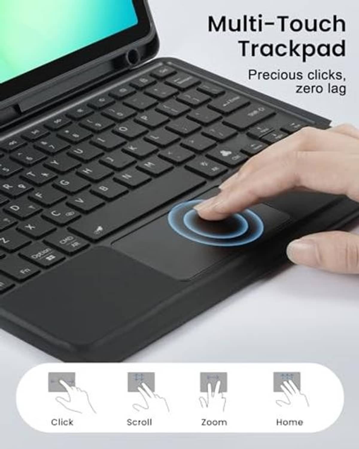 Smart trackpad keyboard case with multi-touch trackpad and full keyboard keys