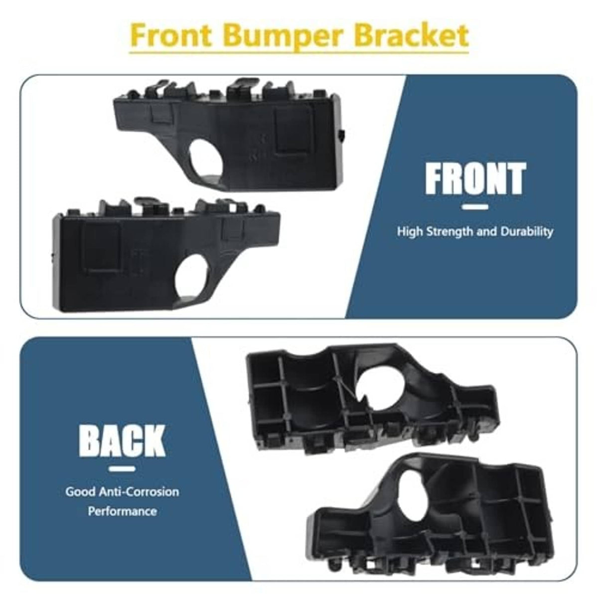 Front bumper bracket diagrams showing black bracket shapes with circular openings