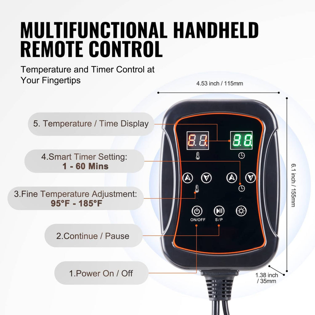 Handheld remote control for infrared sauna heating blanket with orange LED display
