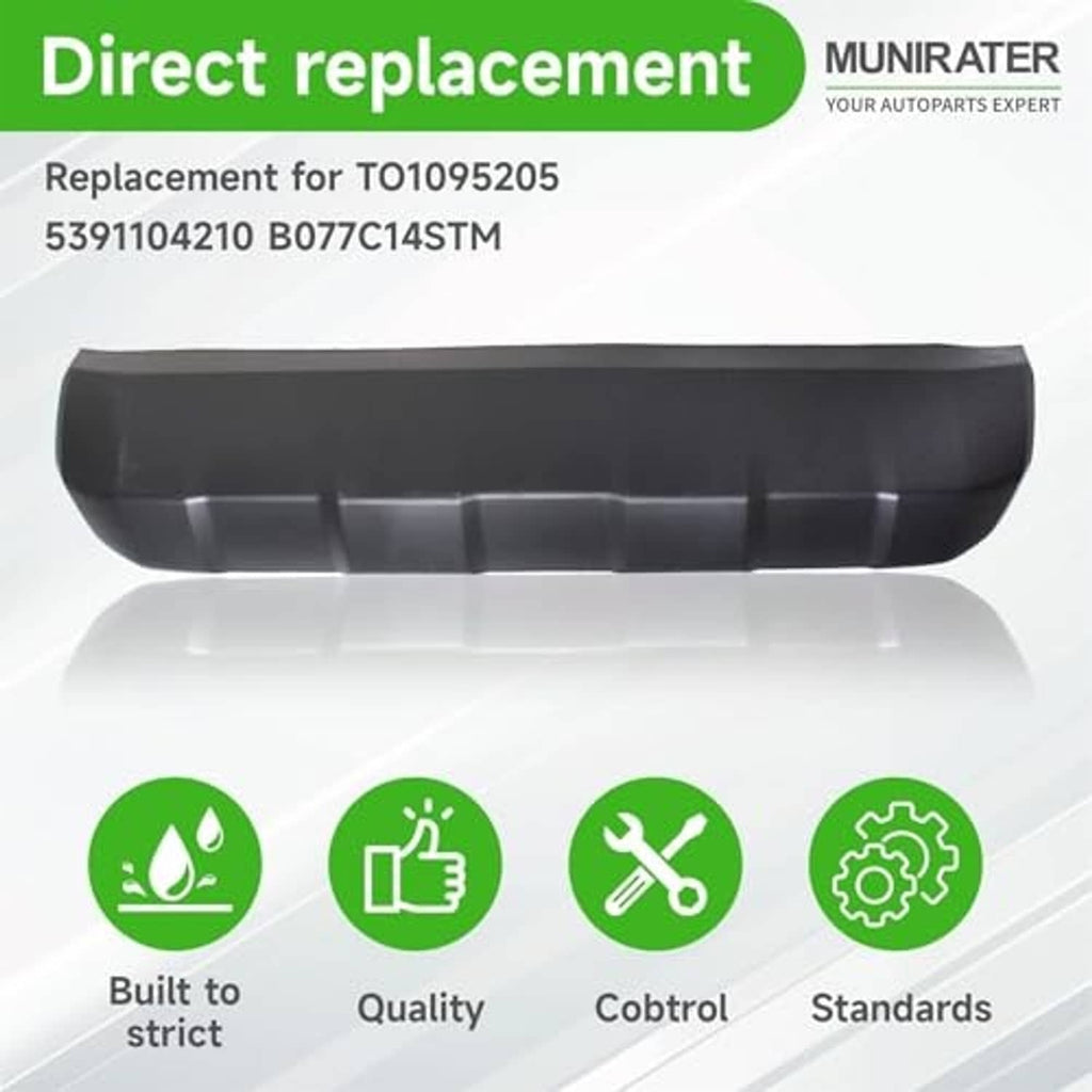 Black front bumper lower skid plate panel replacement, wide cover with segmented rib design