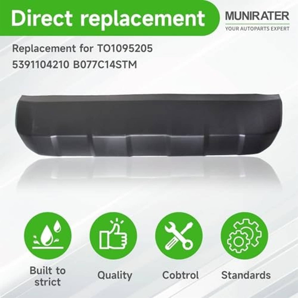 Black front bumper lower skid plate panel replacement, wide cover with segmented rib design