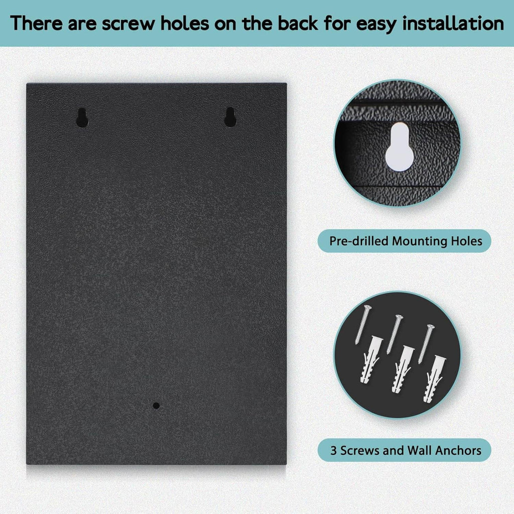 Back of wall key lock box with pre-drilled mounting holes and screw points