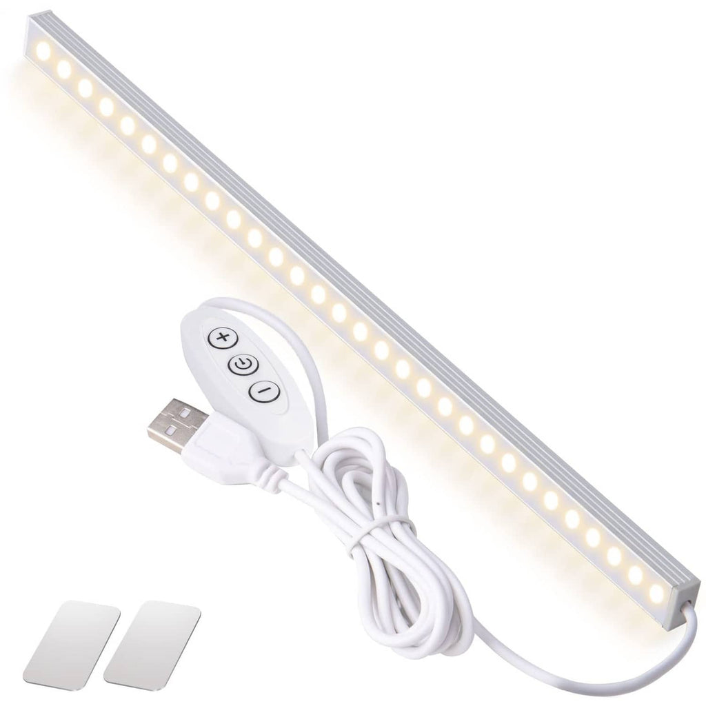 White under-cabinet LED light bar with USB cable and inline wireless remote