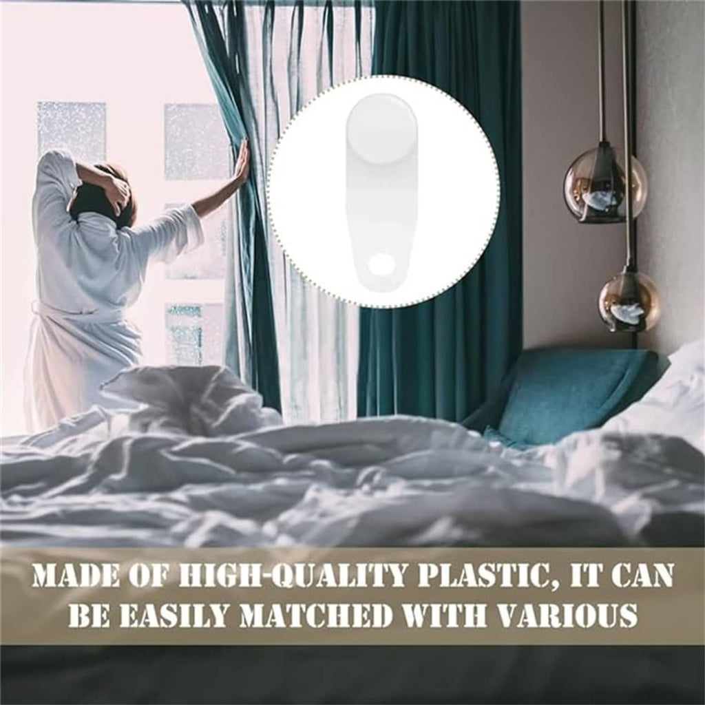 White snap-in curtain traverse slides with a large circular product detail