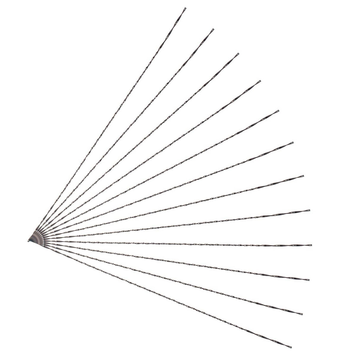 Spiral scroll saw blades with plain ends, silver-toned metal, 12-piece set.